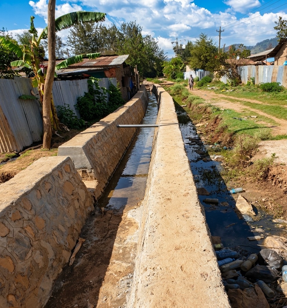 Jimma City Drainage Works with Crossing Pipes, Culverts & Pedestrian Ditch Cover